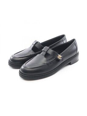 Chanel Loafers CC Logo Turnlock Black Leather